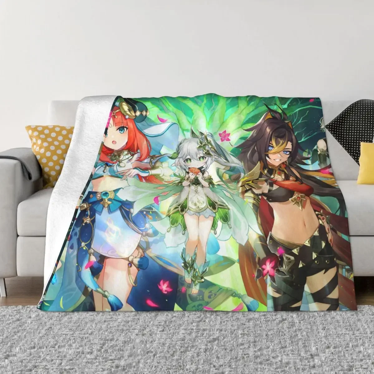 

Genshin Impact Game Blanket Flannel Decoration Nahida Nilou Dehya Portable Home Bedspread