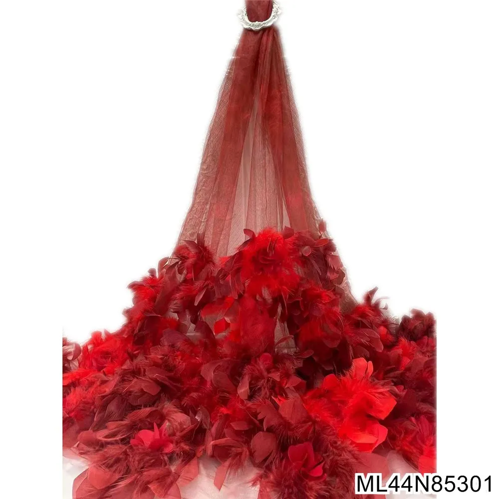 

2022 Hot Sale Classic Handmade Feather Embroidery French Lace Tulle African Net Fabric for Party Wedding Dress ML44N853