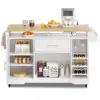 Kitchen Island with Power Outlet Wheels, Rolling Kitche Cart with Wine Rack, Mobile Storage Islands with Spice Rack Glass Holder 2