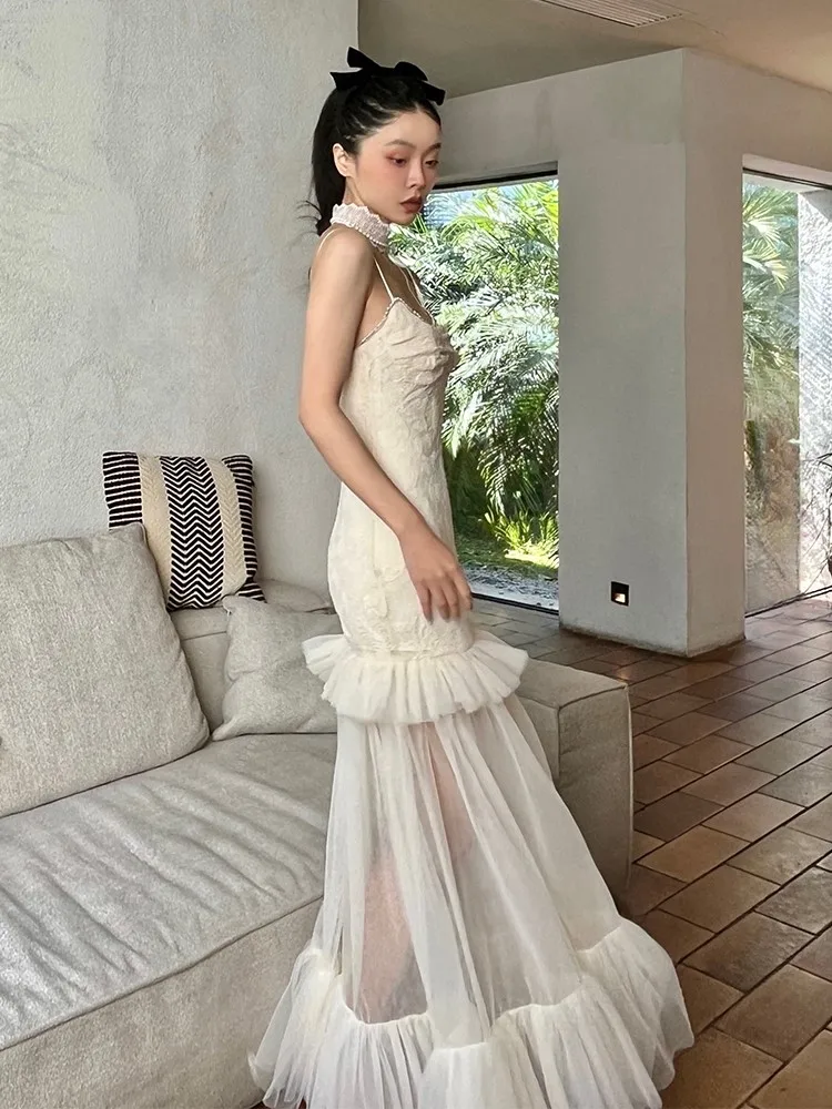 

10 M Mesh Large Swing Stitching Lace Long Fairy Dress