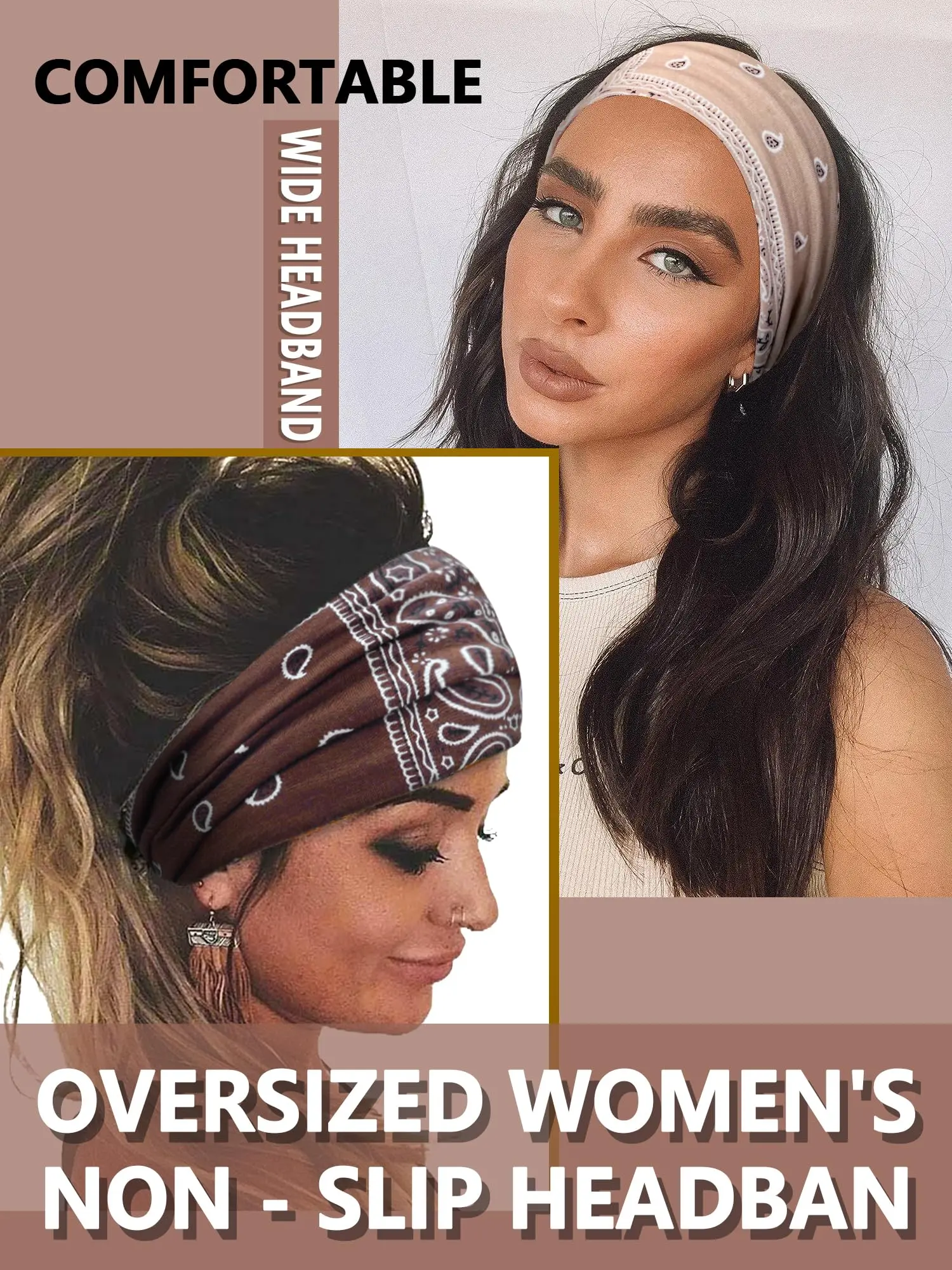 Cashew-Print Stirnbänder für Frauen breite Boho Turban Headwrap Baumwoll knoten elastische Haar bänder Bandeau Sport Workout Haarschmuck – Detail 7