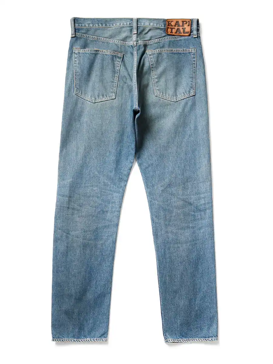 New Arrival Kapital Vintage Jacquard Embroidered Eye Print Punch Patch Straight Leg Jeans for Men 3