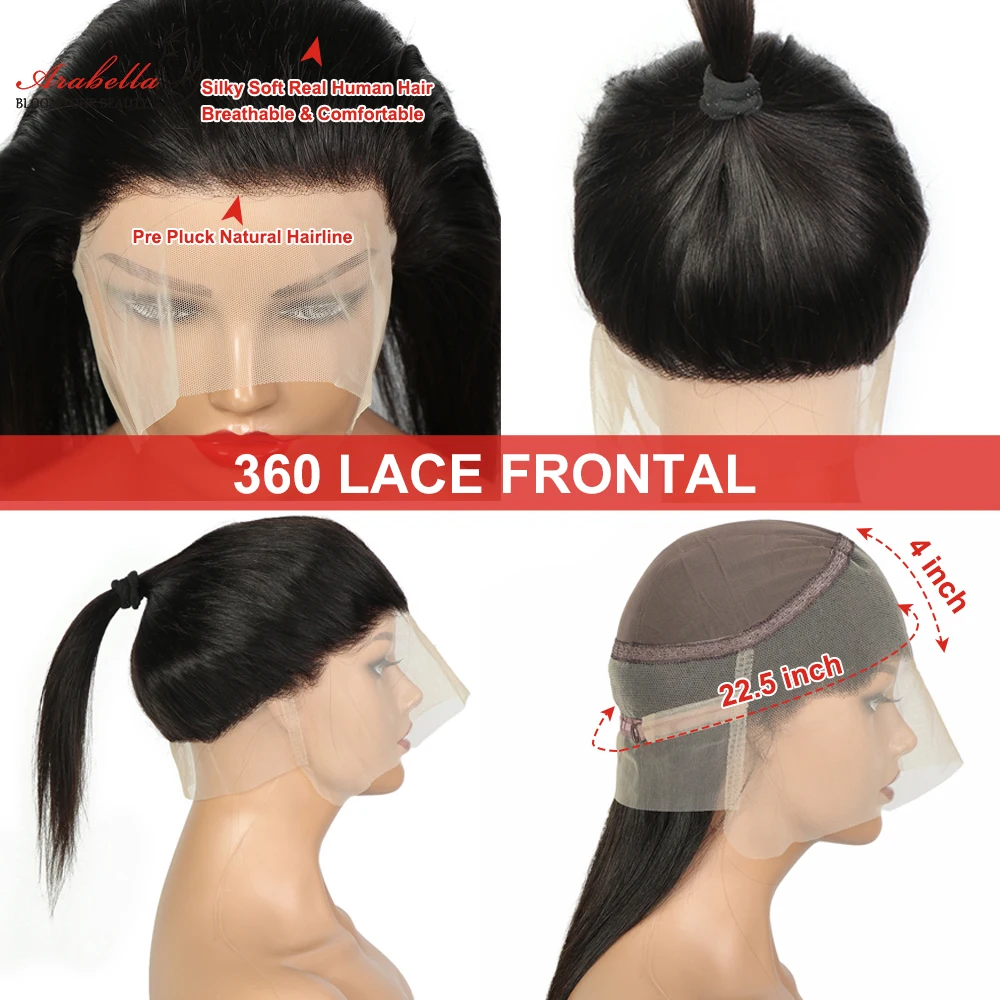 Lace Frontal Straight 100% Human Hair Arabella Lace Closure Pre Plucked Bleached Knots 13x6 Transparent Frontal 360