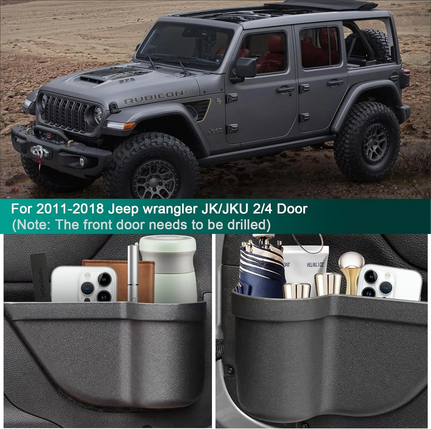 Front and Rear Door Storage Pockets for Jeep 2