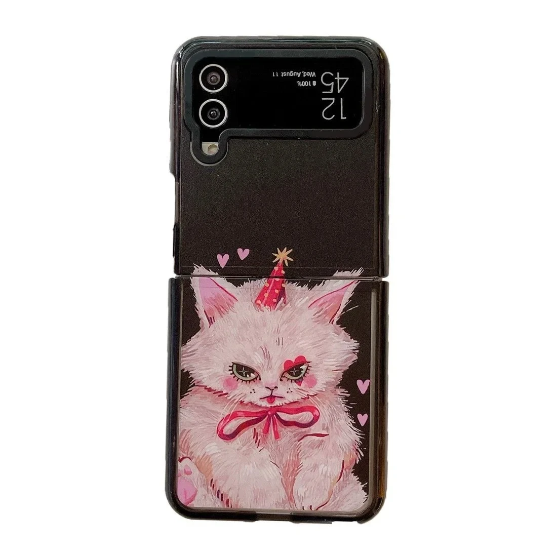 Black Border Acrylic Cat Phone Case for Samsung Galaxy Z Flip 5 4 3 Back Cover for ZFlip3 ZFlip4 ZFlip5 Hard Case Shell