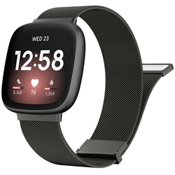Metal Magnetic Milanese Strap for Fitbit Versa - Replacement Watchband Bracelet (Black)