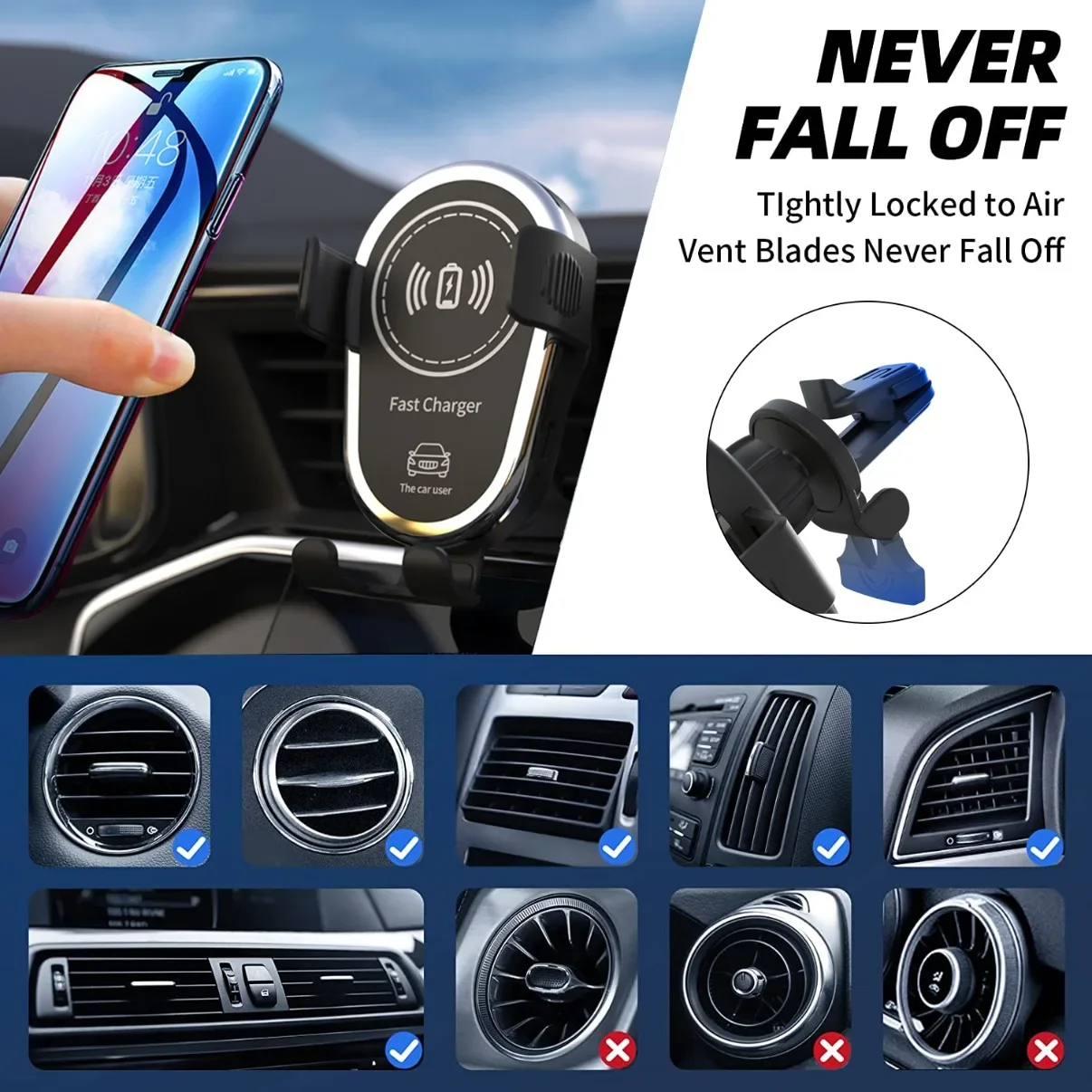 15W Wireless Car Charger Mount Air Vent Mobile Phone Holder Stand Fast Charging Station For iPhone 17-12 X Xiaomi Samsung
