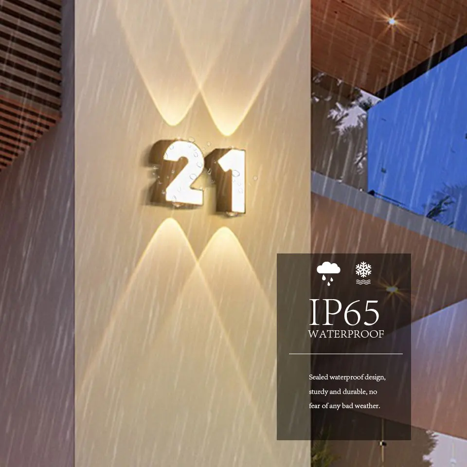LED Aluminium Wall Lamp Digit Number Lamps AC85-265V Waterproof Led Lights Modern Indoor Outdoor Wall Decoration For Home Garden