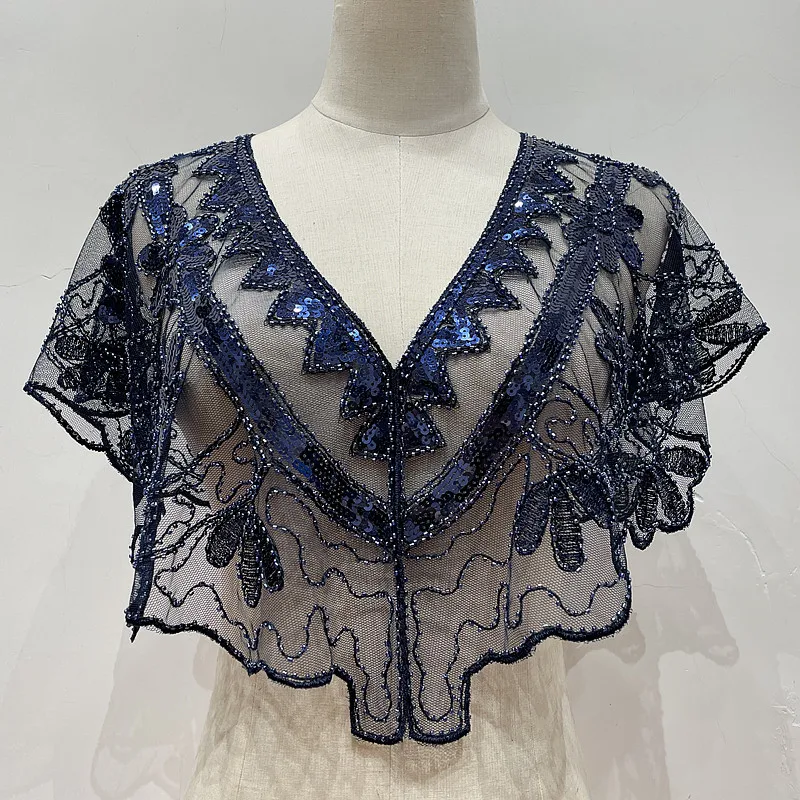 Womens 1920s Shawl Wraps Beaded Sequin Deco Wedding Evening Cape Bridal Shawl Capelet Shrug Bolero Flapper Cover Up
