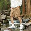 Summer Men's Clothing Bandage Solid Color Elastic High Waist Pockets Casual Loose Straight Knee Pants Preppy Style Shorts 1