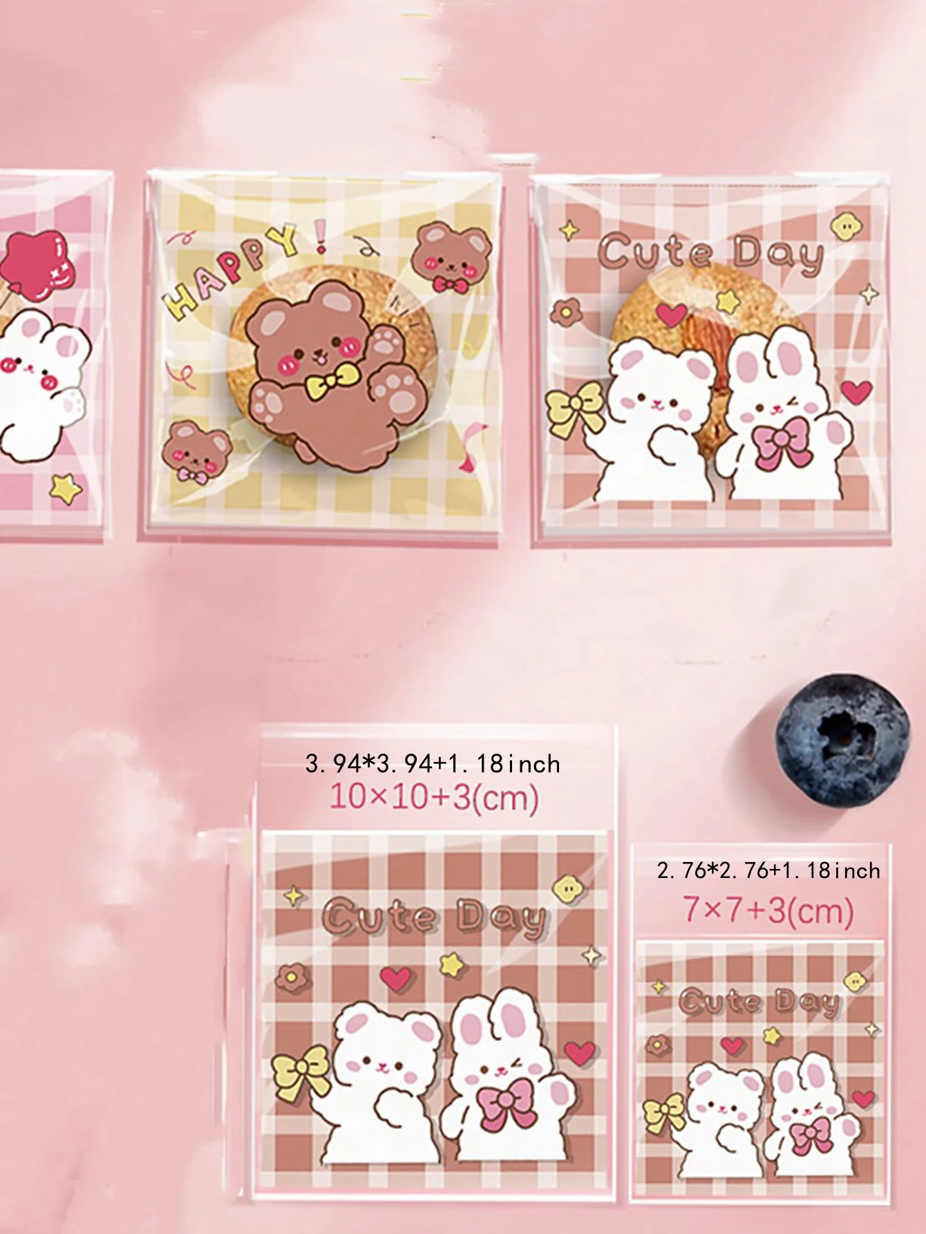 100pcs Self Sealing Bags Cute Bear Bunny Printed Transparent