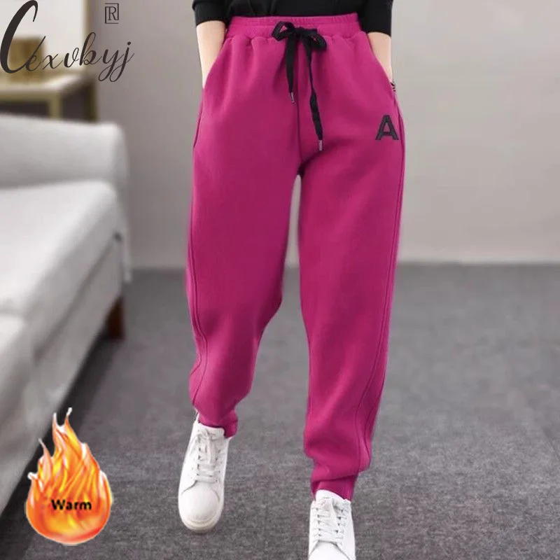 

Winter Thicken Warm Harem Sweatpant Elastic High Waist Loose Plush Casual Joggers Female Fashion Corduroy Pantalones De Mujer