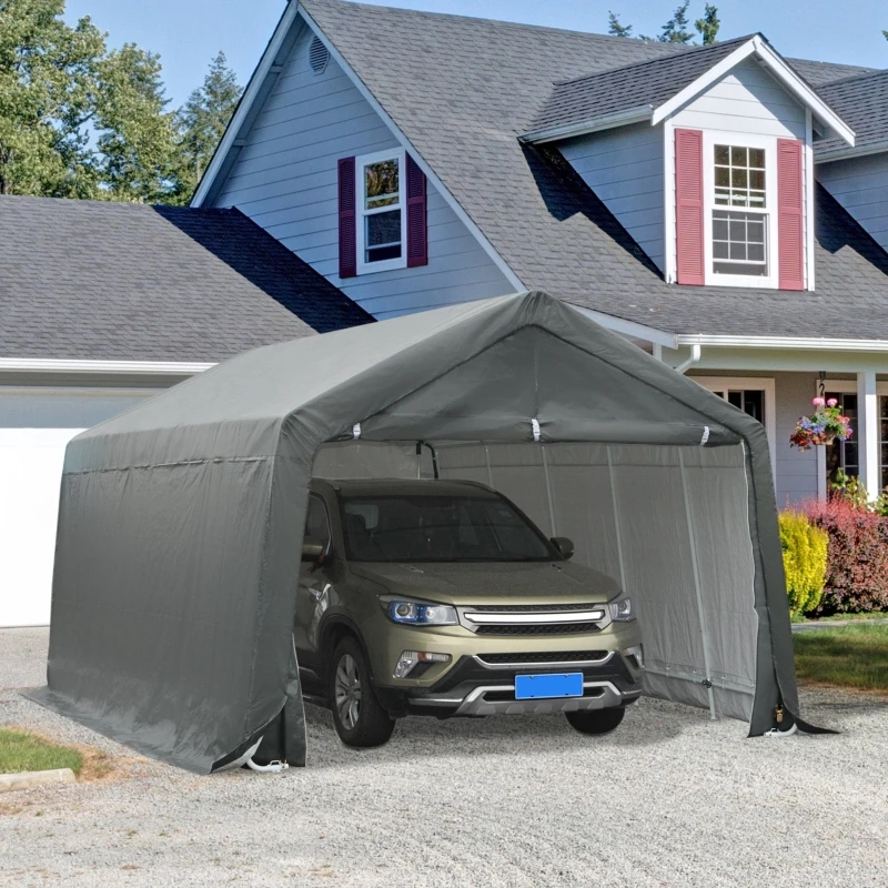 Outsunny 10' x 16' Carport, Heavy Duty Portable Garage Storage Tent with  Large Zippered Door, Anti-UV PE Canopy Cover for Car, Truck, Boat