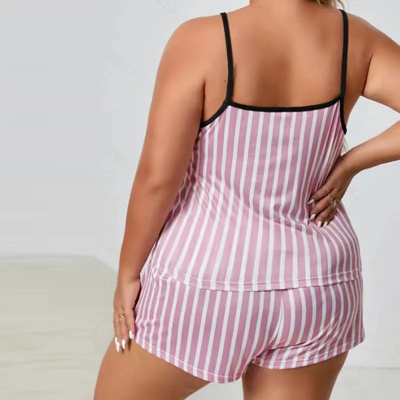 Summer New Plus-size Milk Silk Halter Shorts Pajama Set Women's Extra Loose Stretch Comfortable Print Pajama Casual Home Wear5XL