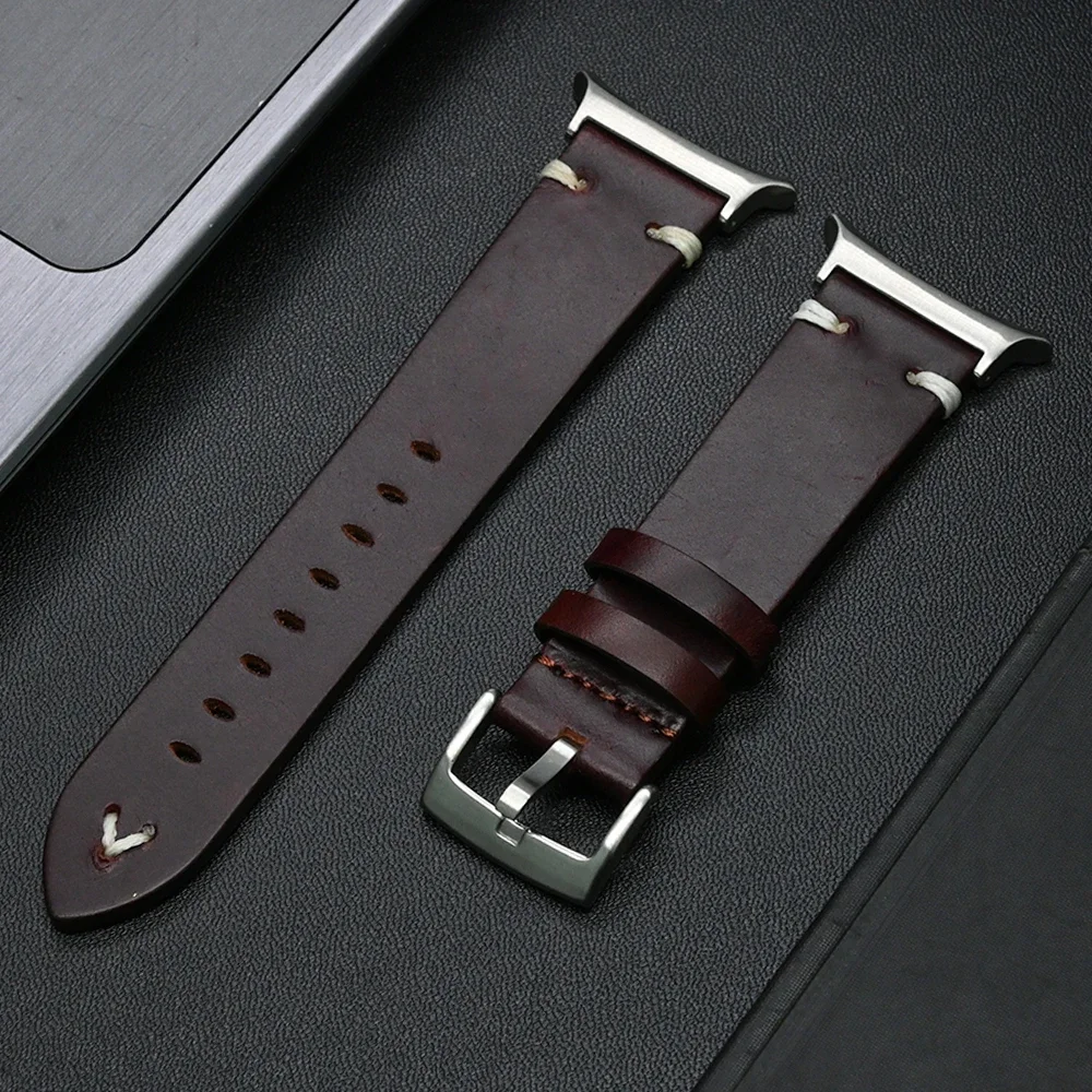 Luxury Genuine Leather Breathable Watch Strap with Curved End Bracelet