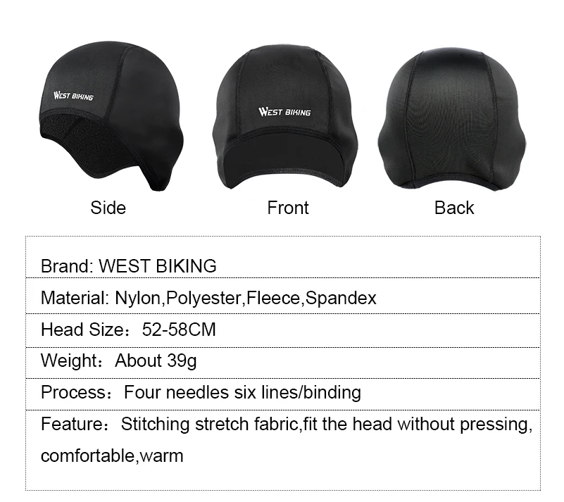 West Biking Winter Radsport kappe wind dichte Thermo Ski Helm Liner Laufen Skifahren Motorrad Hut Männer Frauen MTB Radfahren Kopf bedeckung – Detail 5