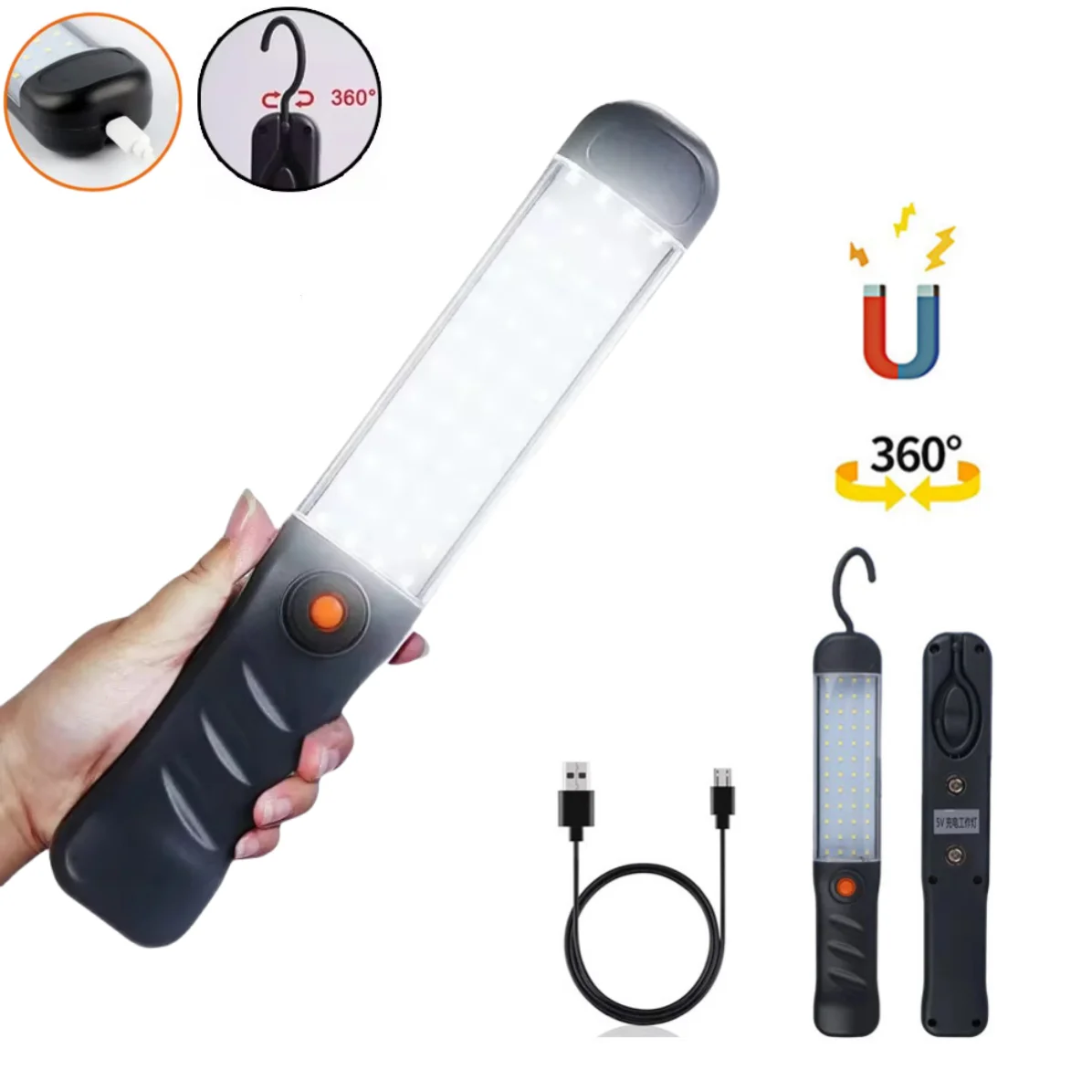 LED Flashlights Rechargeable Work Light with Magnetic Base and Hanging Hook 3 Modes Floodlight for Car Repair Grill Outdoor Use