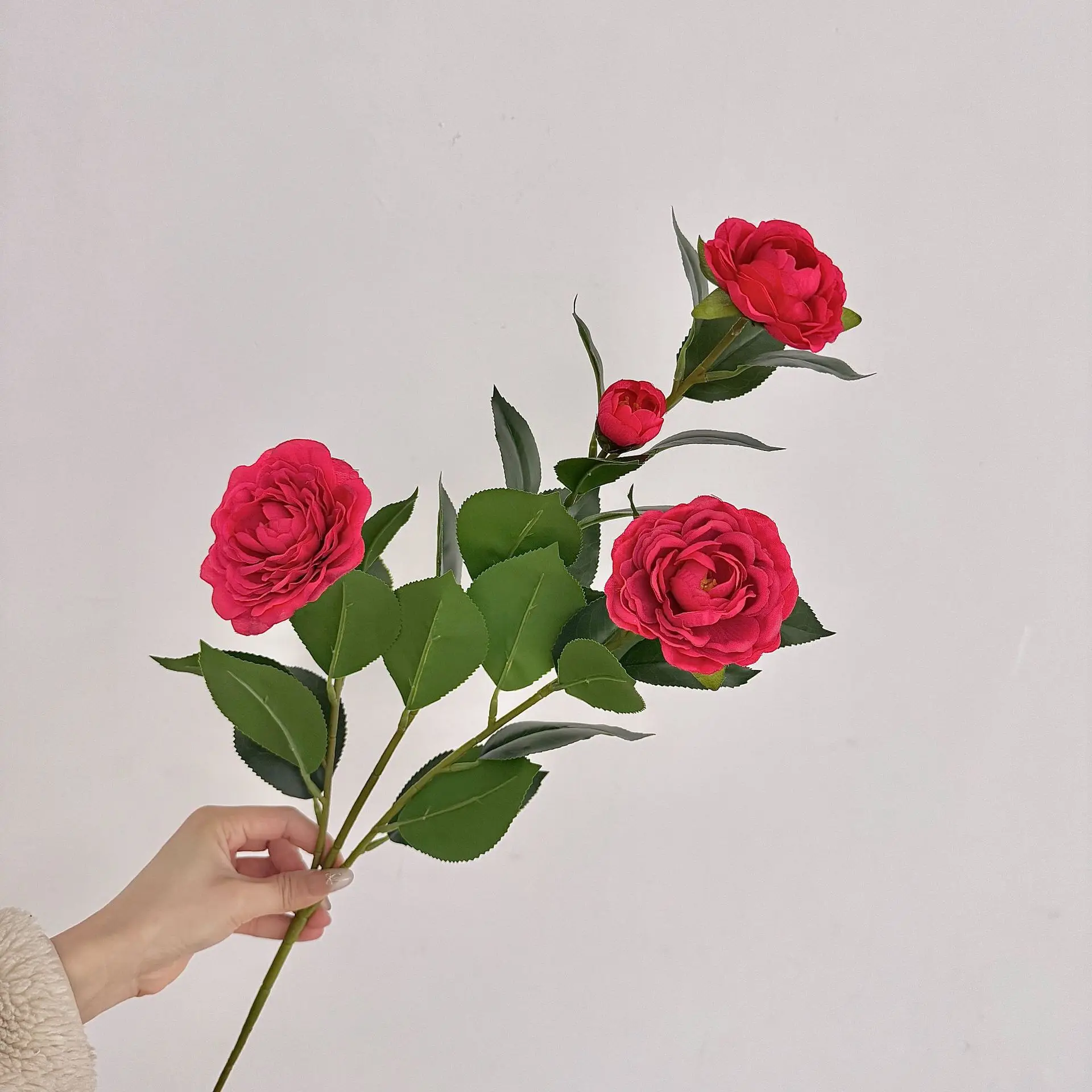 Elegant Artificial Camellia Branch Faux Flowers for Home Decoration and Photography Prop
