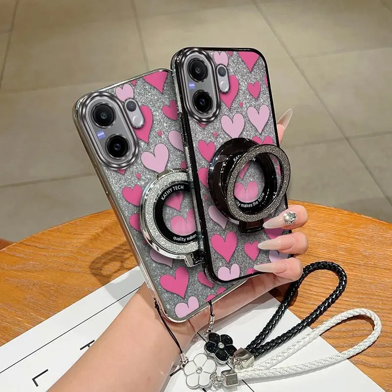 Cute Loving Heart Phone Case Set with Lanyard and Stand