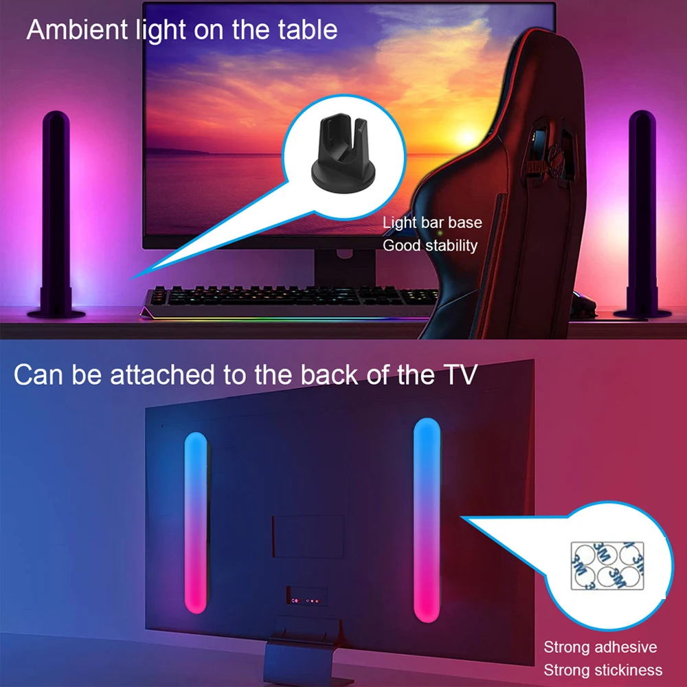 WiFi Smart LED Light Bar Atmosphere Ambient Light Music Synchronization 12 Modes Game TV Computer Room Decoration Night Light_voghion.com