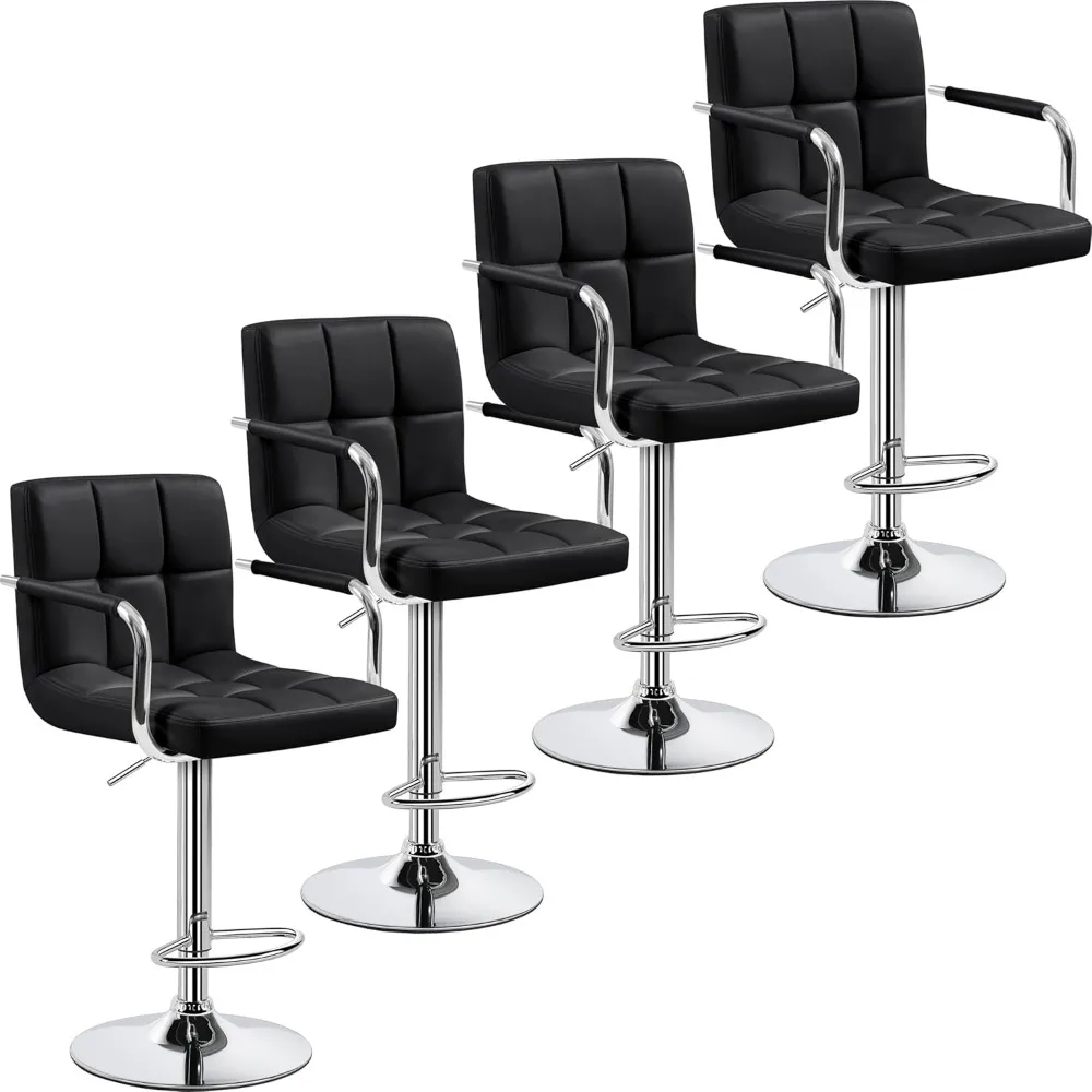 Bart Stools Set of 4, PU Leather Adjustable Barstools with Armrest, Counter Height Stool Chairs with Thickened Seat Cushion 3