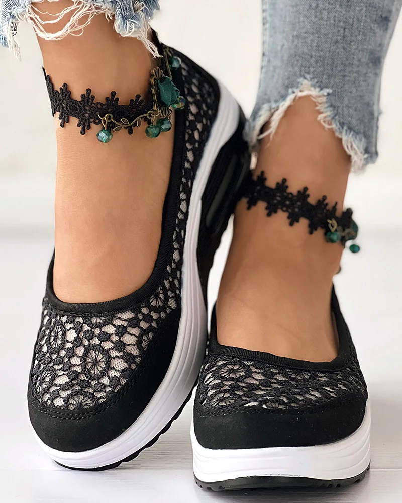 

Women Shoes Casual Fashion Solid Color Daily Wear Round Toe Contrast Lace Slip-on Sneakers