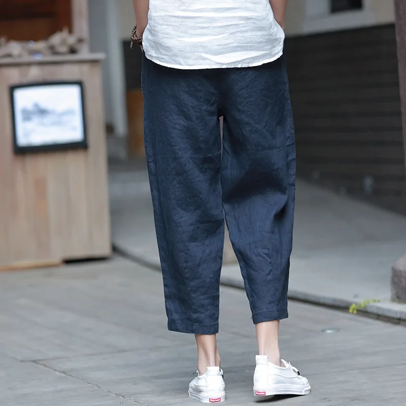 2022 New Style Loose Women Calf-length Pants Spring Summer Solid Cotton Linen Women Pants RV658 white capris