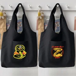 Simple Black Handbag Shoulder Bag Woman Bag Shopping Bag Casual Gothic Punk Cobra Pattern Printed Vest Bag Tote Bag Commuter Bag