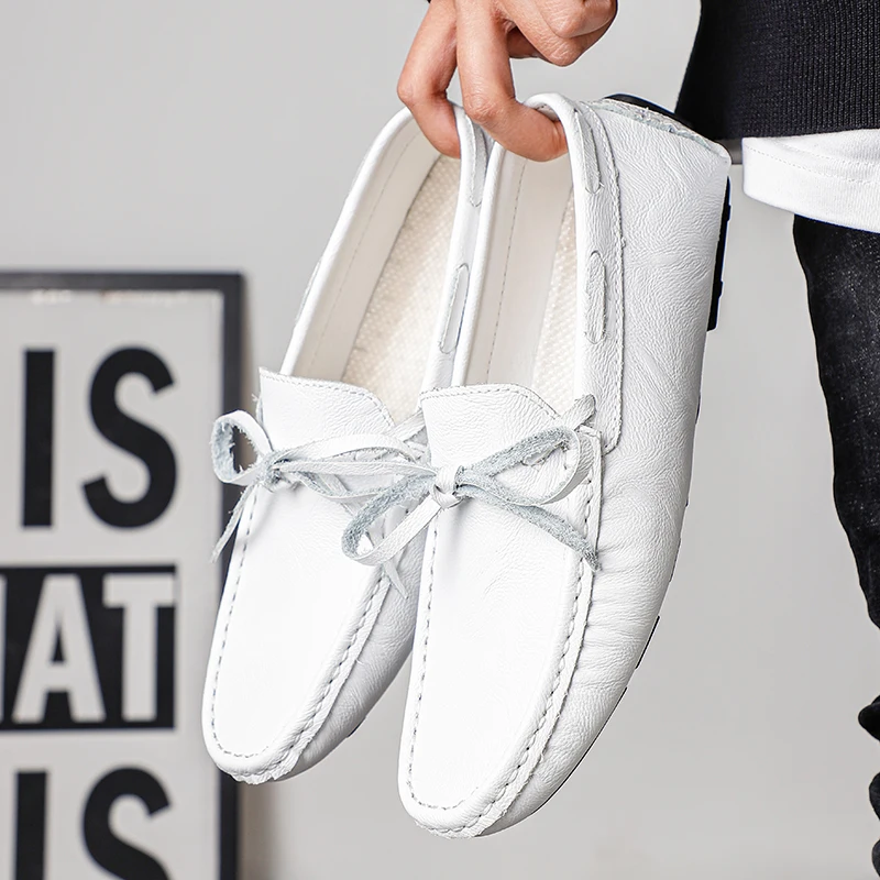 Spring Luxury Brand Loafers Soft Sole White Casual Shoes Designer Soft Leather Versatile Fashion Business Driving Leather Shoes 2