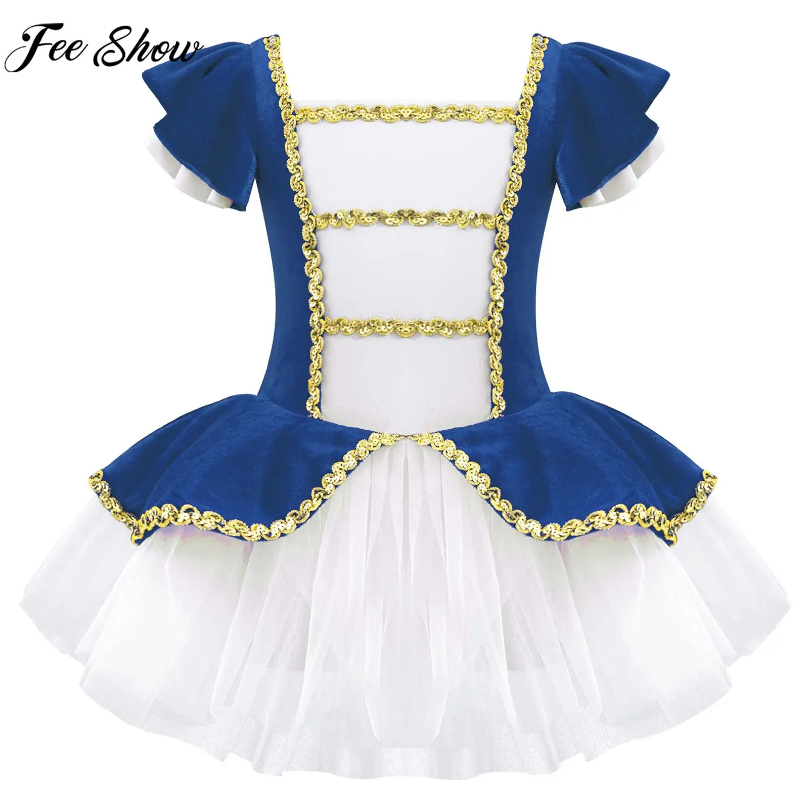 

Girls Cute Mesh Princess Tutu Dress Halloween Theme Party Cosplay Costume Ballet Dance Leotard Short Sleeve Sequin Dancewear