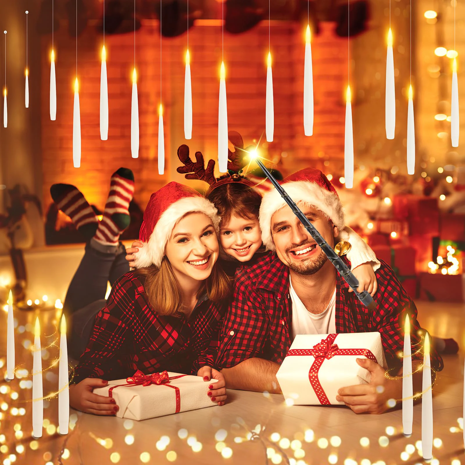 10-200Pcs Floating Candles with Wand Christmas Decorations Magic Hanging Candles Flameless Floating Candle LED Battery Operated