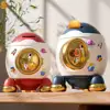 1 Set Money Bank Large Capacity Cartoon Sticker Money Saving Key Unlock Kids Piggy Bank Rocket Shape Money Holder Home Supplies 1