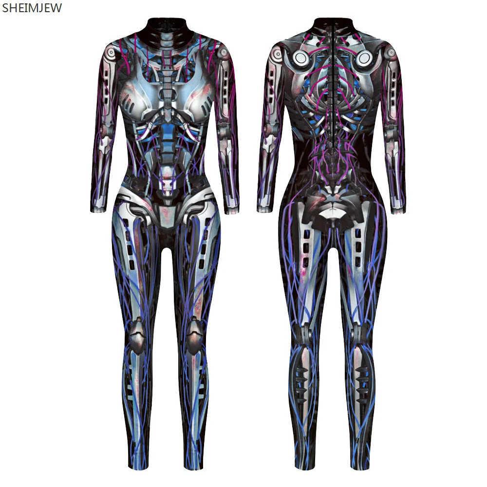 

3D Print Punk Steam Cool Style Mechanical Pattern Sexy Bodysuits Women Long Sleeve Cosplay New Jumpsuit