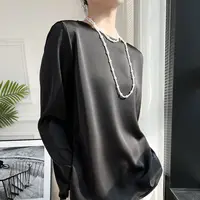 ZZ154 2024 Women's New Minimalist Style Loose Base Silk Versatile Long Sleeve Wear Solid Color Temperament Commuter Top 2