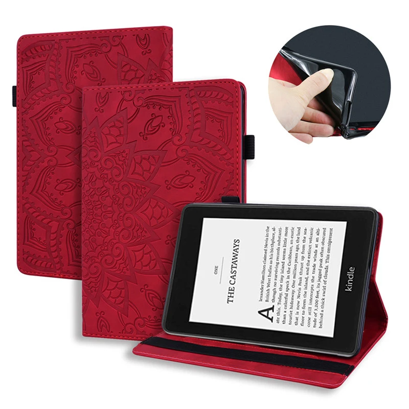 Funda libro con tapa rigida para  Kindle Paperwhite piel rojo Iman  eco