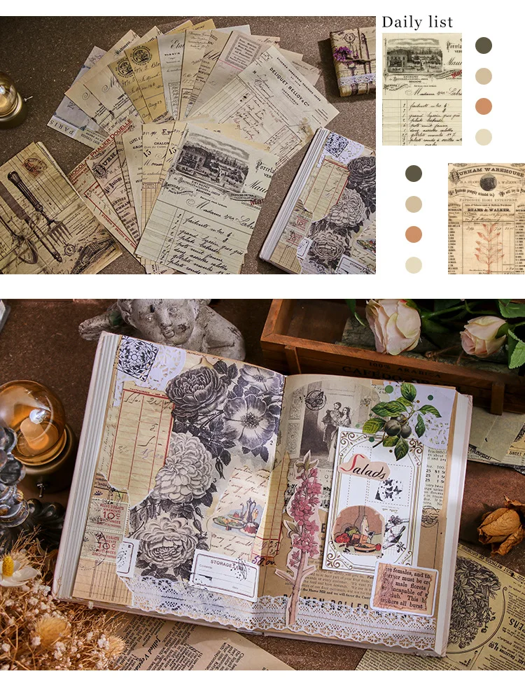 30 Stück/Packung Vintage großes Material Papier dekorative Scrapbooking Tagebuch Album Hintergrundpapier Diy Junk Journal Supplies – Detail 11