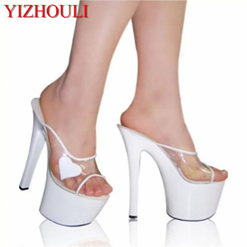 

Women Gorgeous Summer Shoes 7 Inch Stiletto With Platform Shoes 17cm Heart-Shaped Clear Heels dance shoes