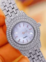 3PCs Women's Sparkling Round Diamond Band Quartz Watch+Bracelet Combination Set 2