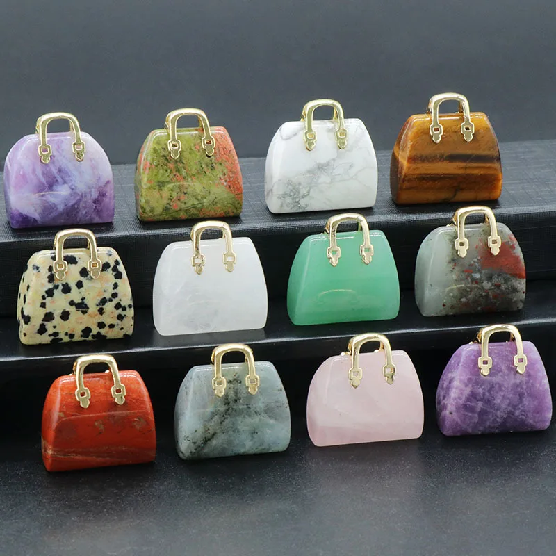 

1 Piece Ins Style Natural Stone Mini Handbag Charms Gold Color Multicolor For DIY Handmade Jewelry Making Pendants 27mm x 25mm