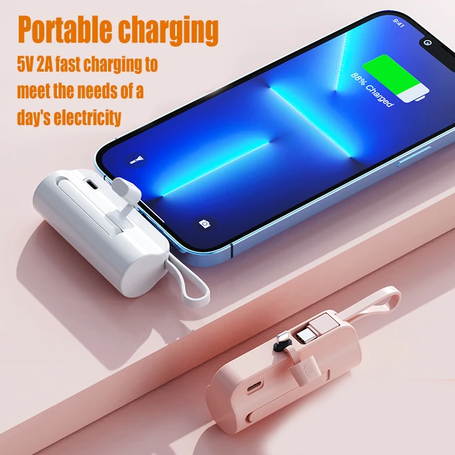 Mini Power Bank 5000mAh Portable Charger Built in Cable Cute Powerbank  Backup Battery Charging Pack for