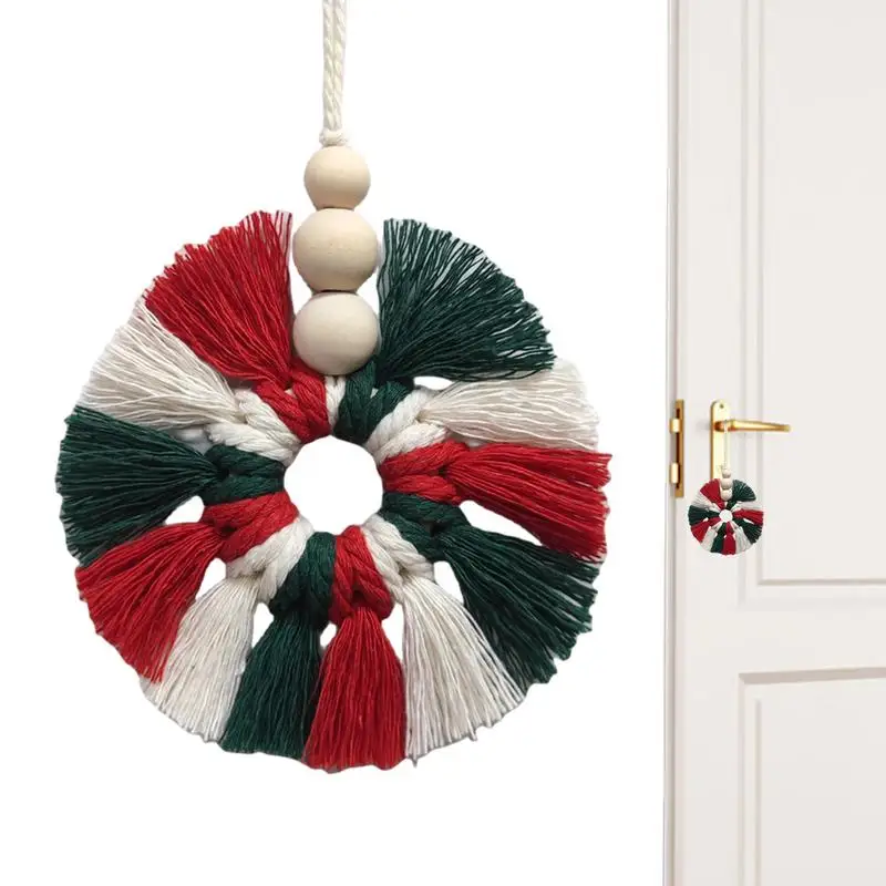 

Macrame Christmas Wreath Multicolor Decorative Knitted Wall Art Ornament Sign Christmas Decorations