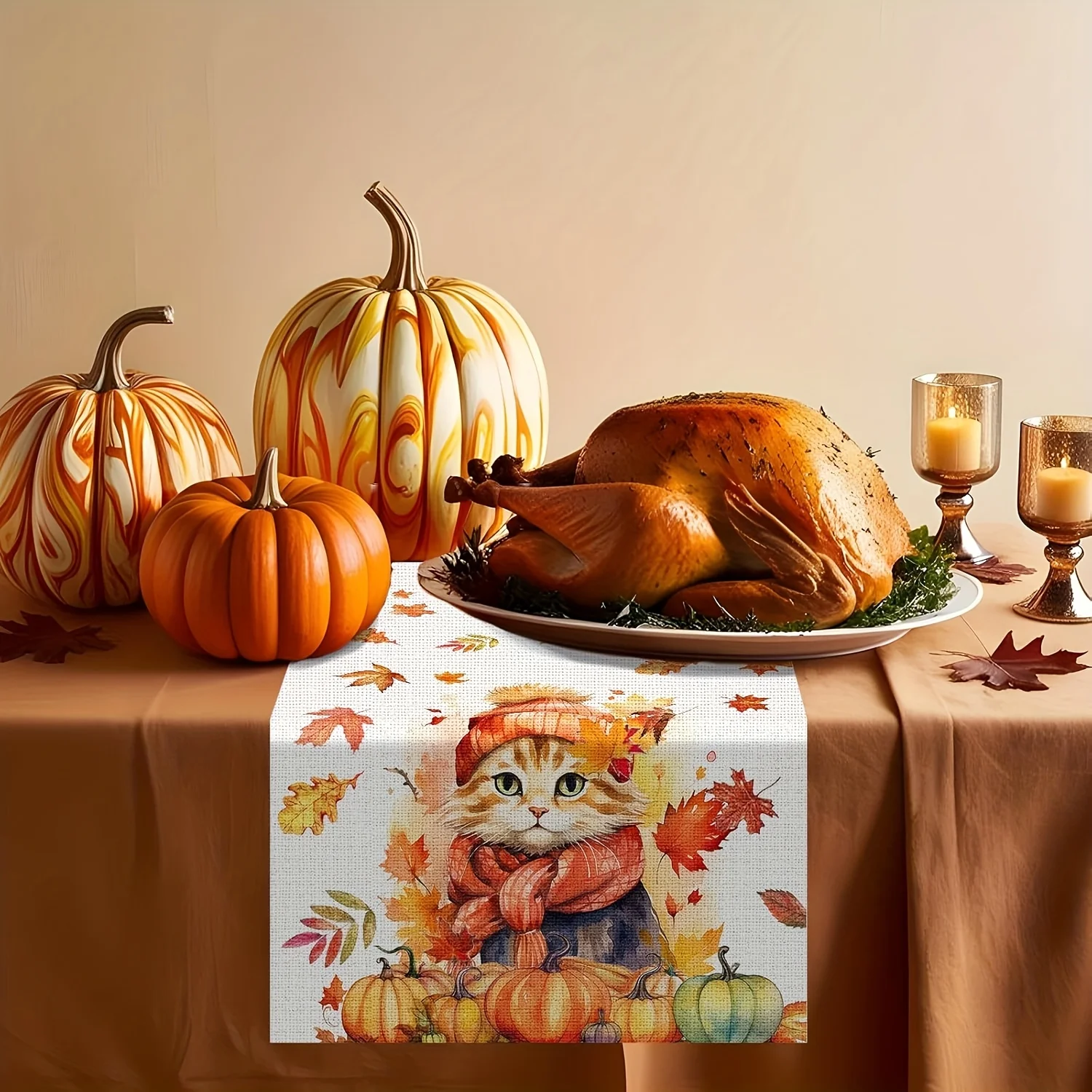 Fall Cat Pumpkin Table Runner 4