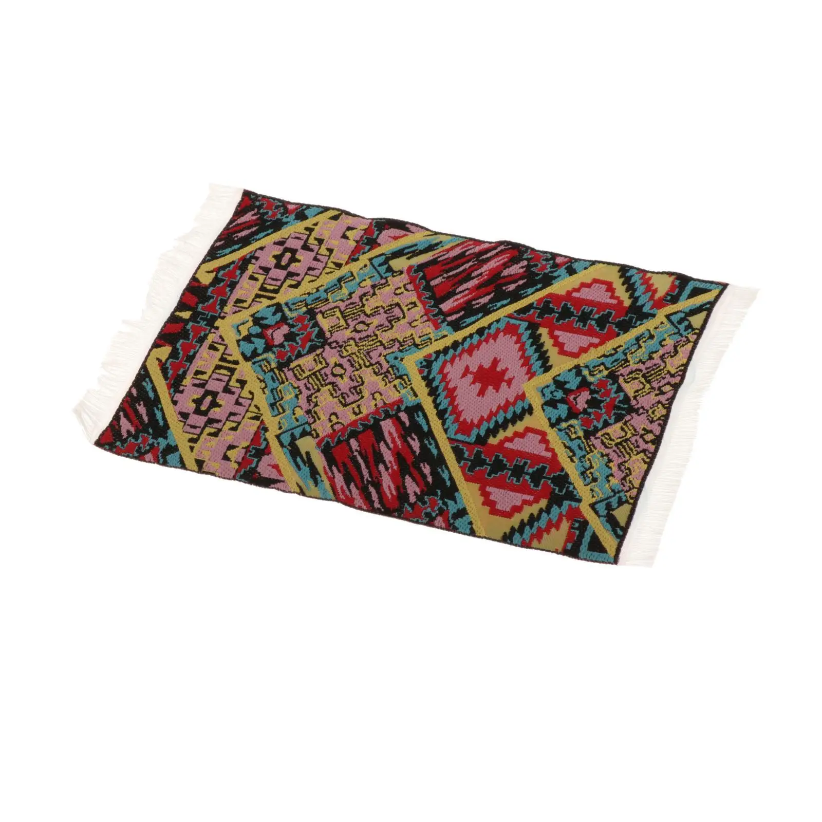 

1/12 Scale Dollhouse Carpet Scene Model Mat for Living Room Toys Pretend Play Vintage Rectangle Door Mat Turkish Rug with Tassel