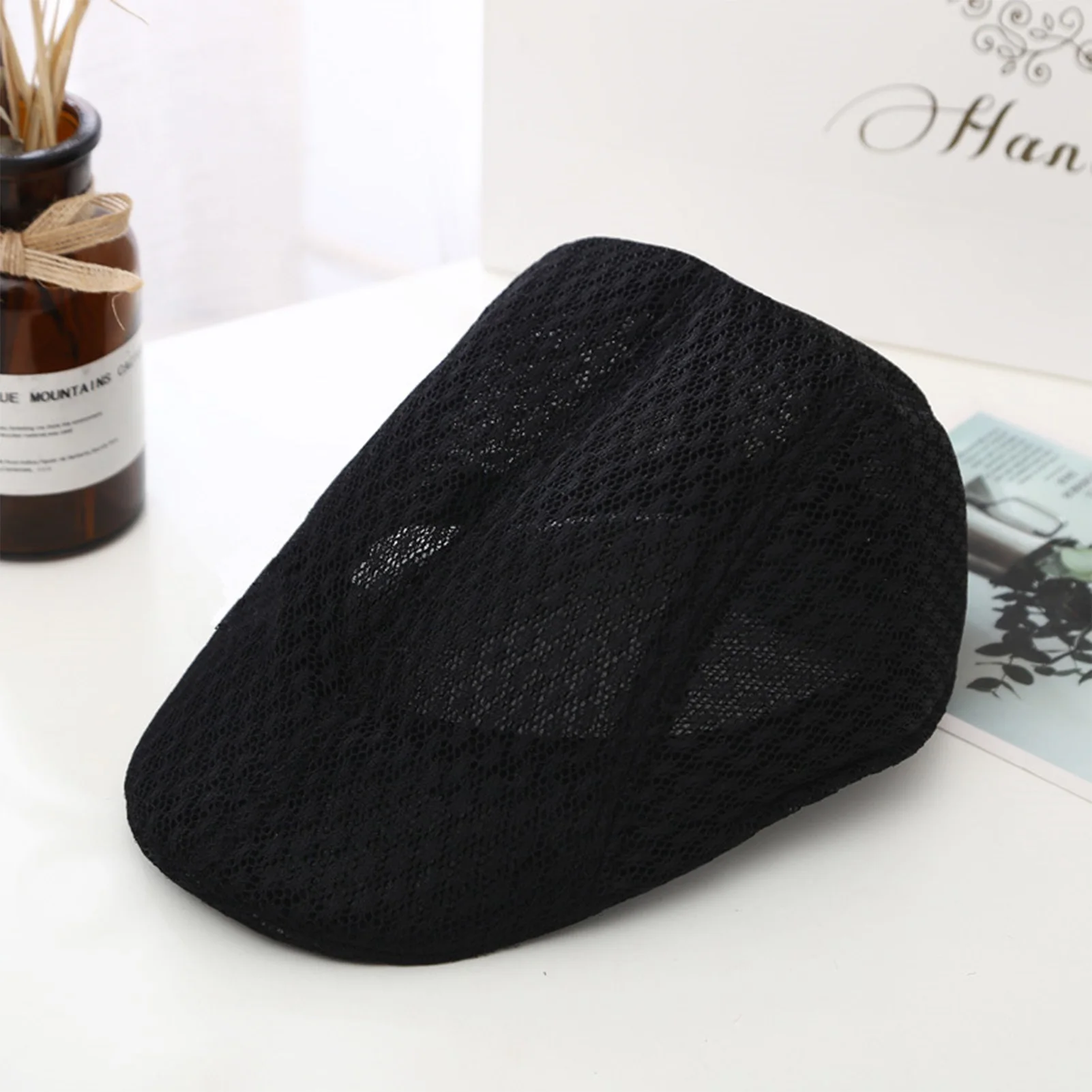 Mesh-Baskenmütze für Damen und Herren, leichte Sommer-Freizeitmütze, bequeme Baskenmütze für Outdoor-Angeln, Camping – Detail 1