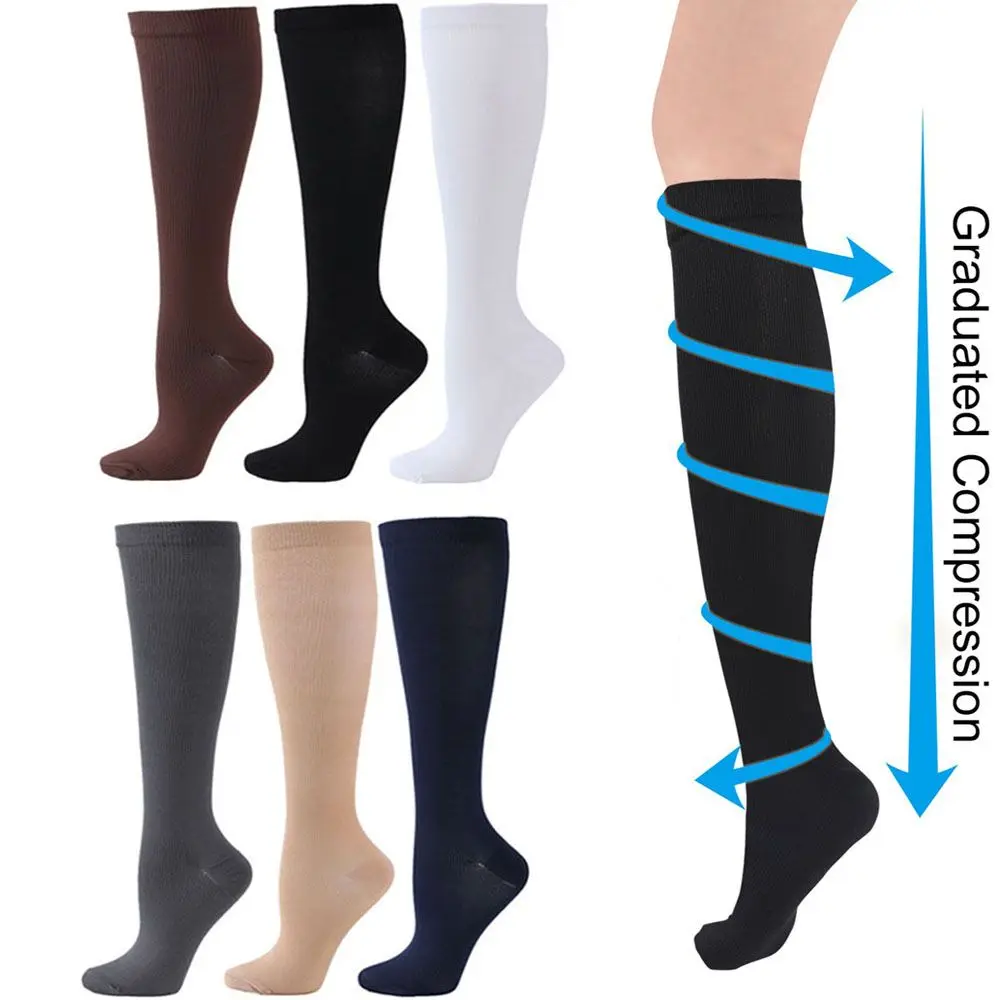 Unisex Compression Socks Flight Travel Anti-Fatigue Knee High Stockings Blood Circulation Promotion Slimming