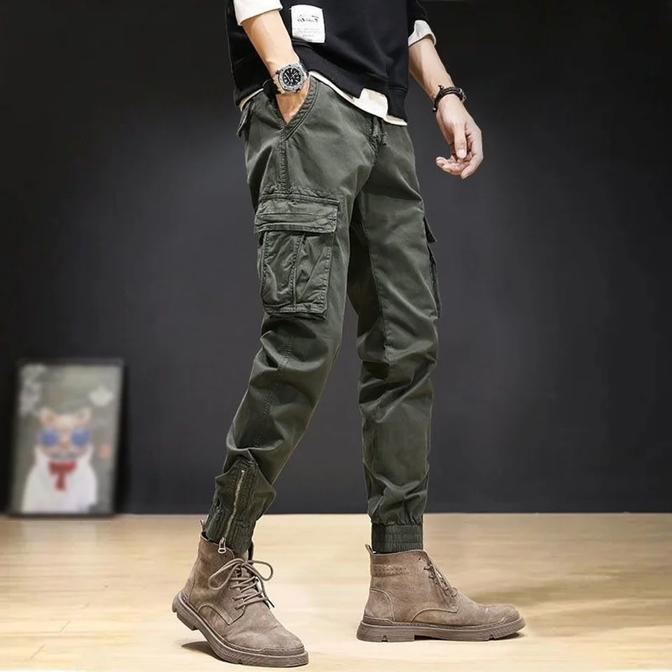 Cargo Pants Men Ankle Length Streetwear Casual Pants Men Military Style Slim  Fit Pure Cotton Trouser Japan Style Black Pants Men - Casual Pants -  AliExpress