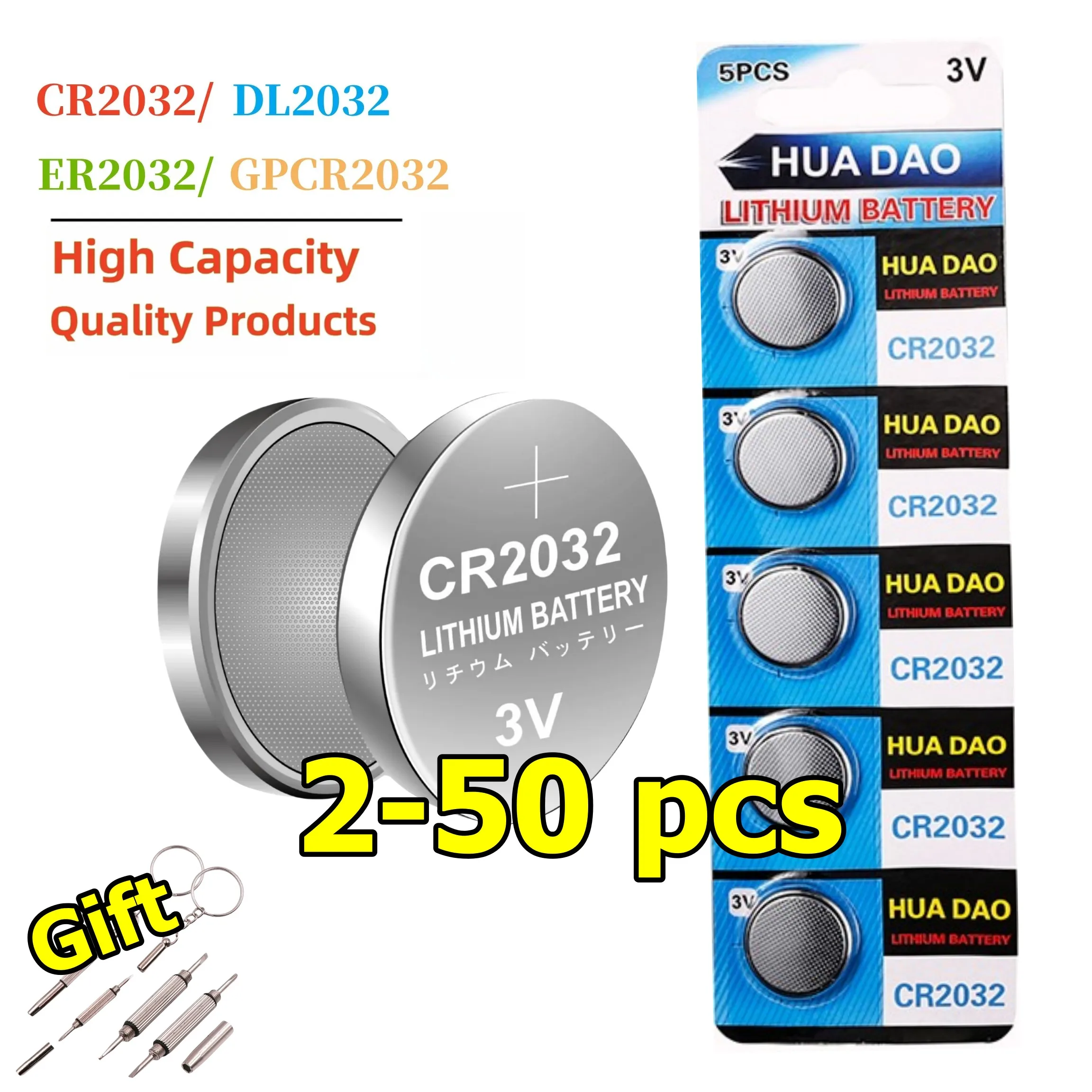 시계, 장난감, 계산기, 자동차 키, CR 2032 DL2032 ECR2032 단추 코인 셀용 리튬 배터리, CR2032 3V, 210mAh, 2-50PCs