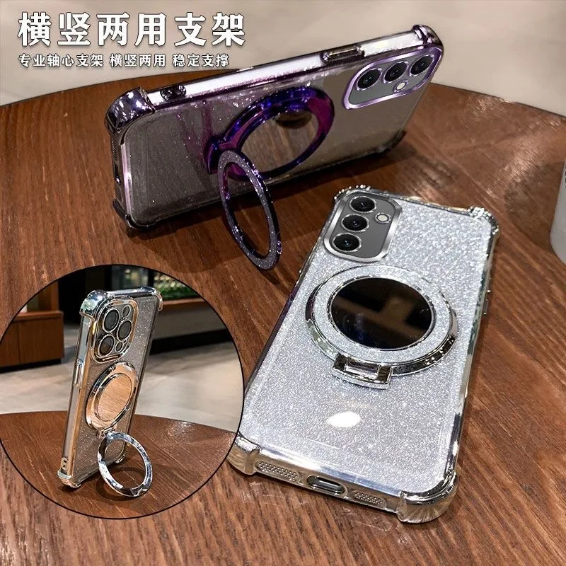 Magsafe Glitter Plating Case with Gyro Mirror Holder Cover