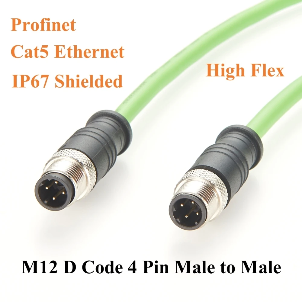 Profinet M12 D Code 4 Pin Male to Male Cat5 Ethernet Cable IP67 ...