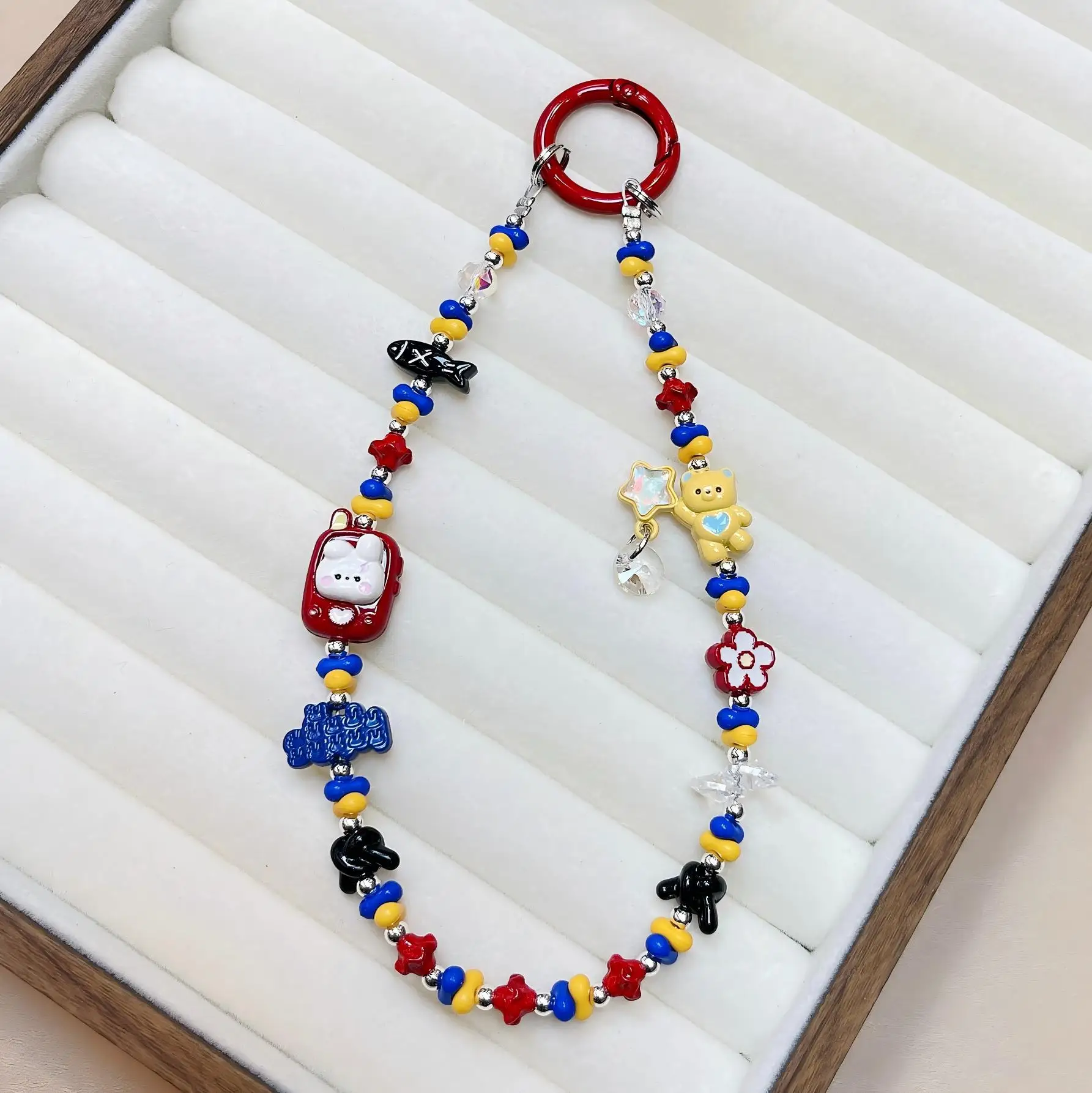 Colorful Beaded Bear Wristlet Keychain and Phone Lanyard